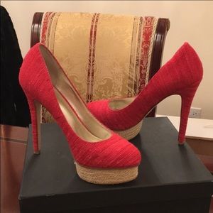 Pelle Moda Red Canvas Platform Pump